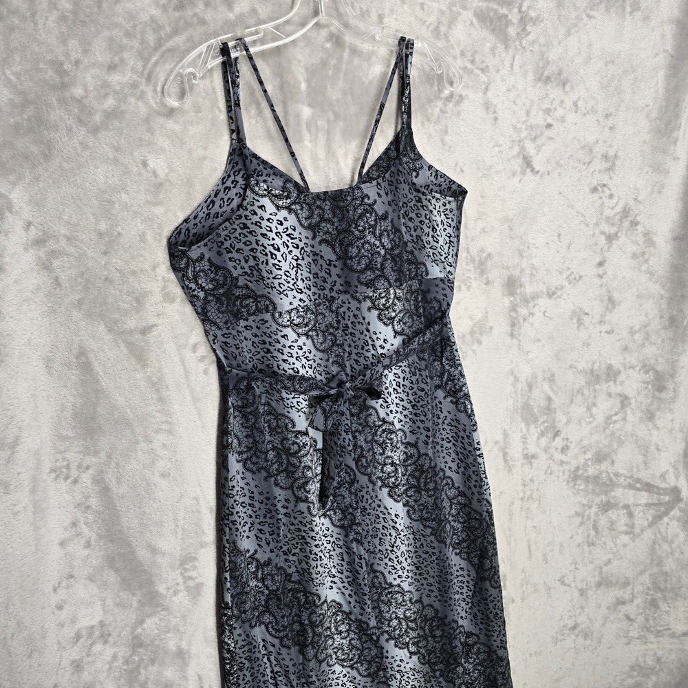 Rolling Over Dress Women M Gray Black Leopard Lace Print Maxi Y2K Goth Grunge - Picture 11 of 11